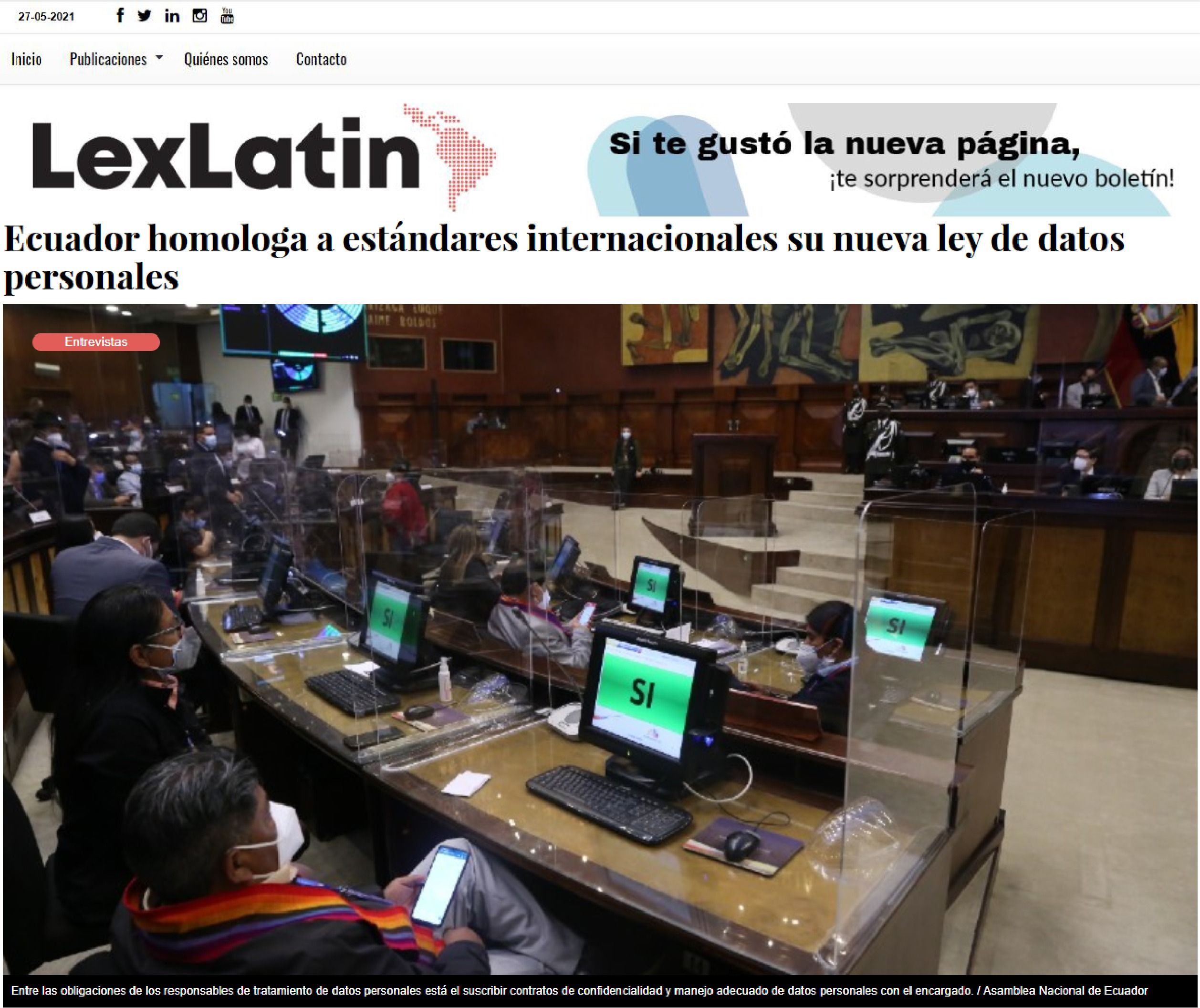 LexLatin - Ecuador homologa a estándares internacionales su nueva ley de datos personales - Abogados Ecuador - CorralRosales